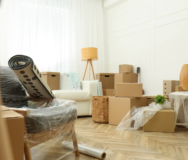 Successfully completed residential move with furniture and boxes loaded into a moving truck by City of Angels Move